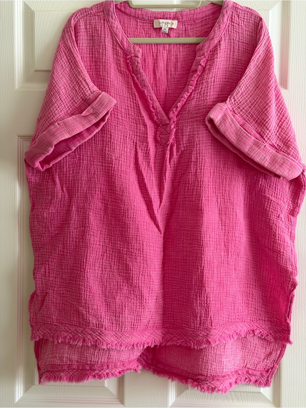 Umgee Hot Pink Gauze V-Neck Tunic